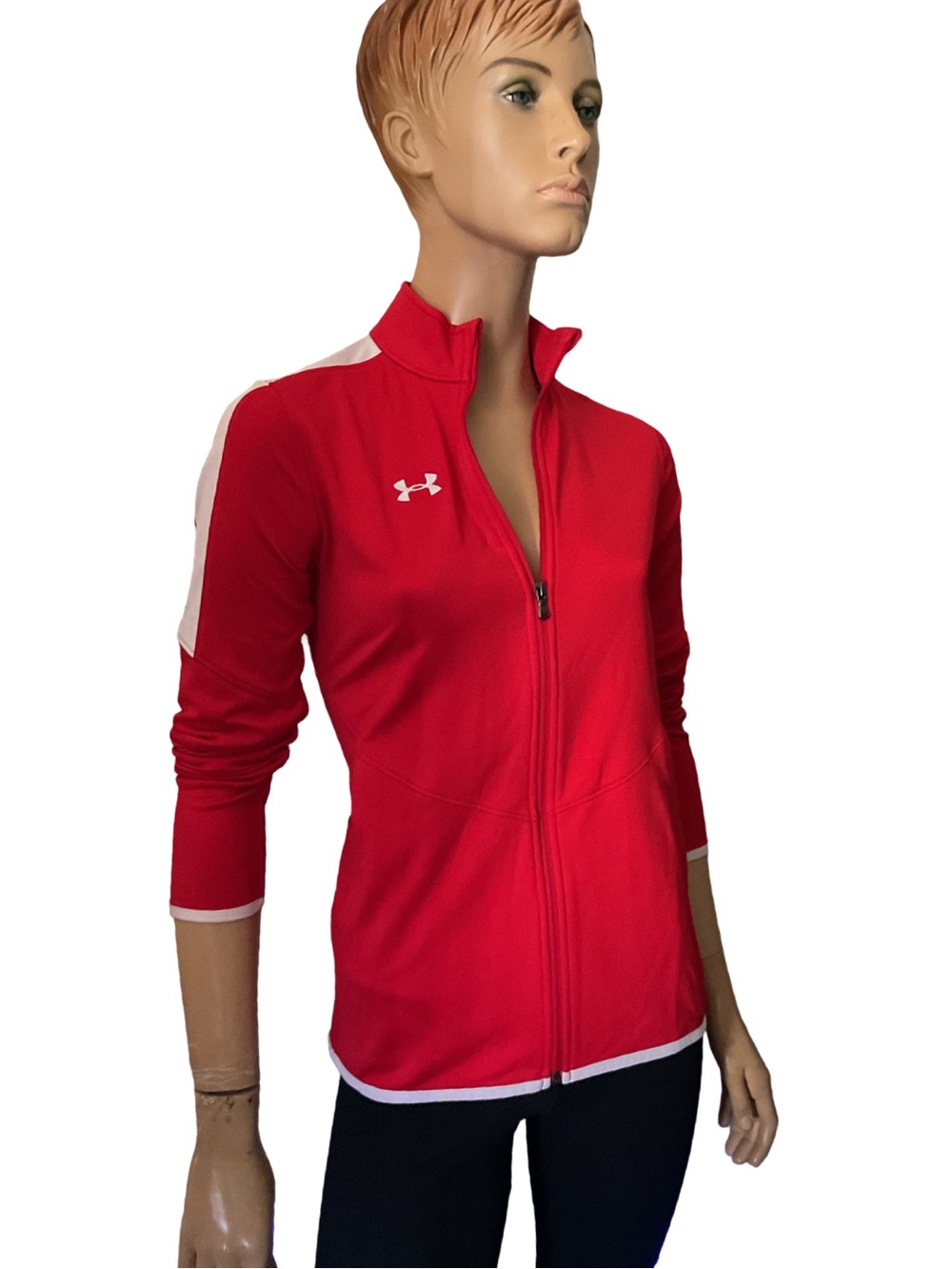 UNDER ARMOUR RED FULL ZIP TRACK JACKET WITH WHITE ACCENTS SZ XS